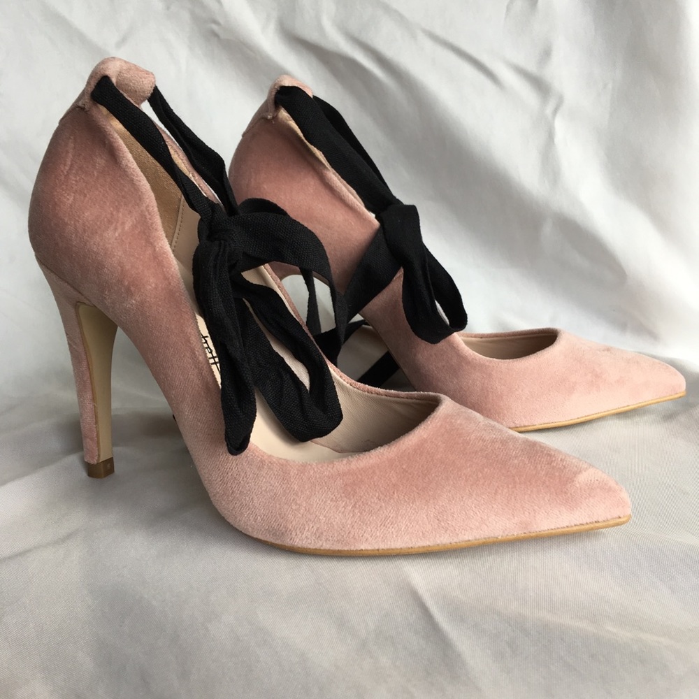 Jeffrey Campbell Velvet Pink Asher Heels Ribbon